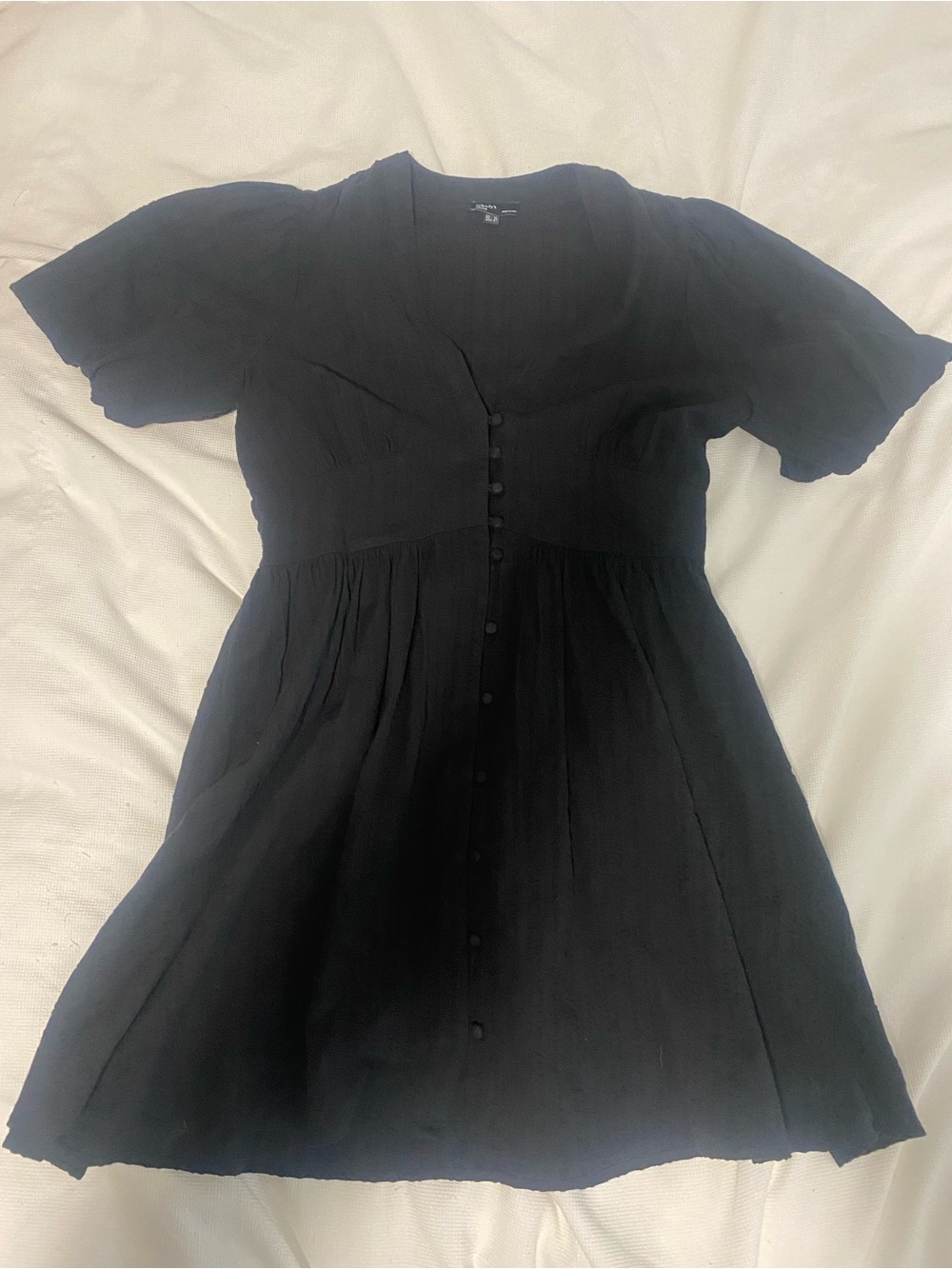 Black Short-Sleeve Button-Front Mini Dress